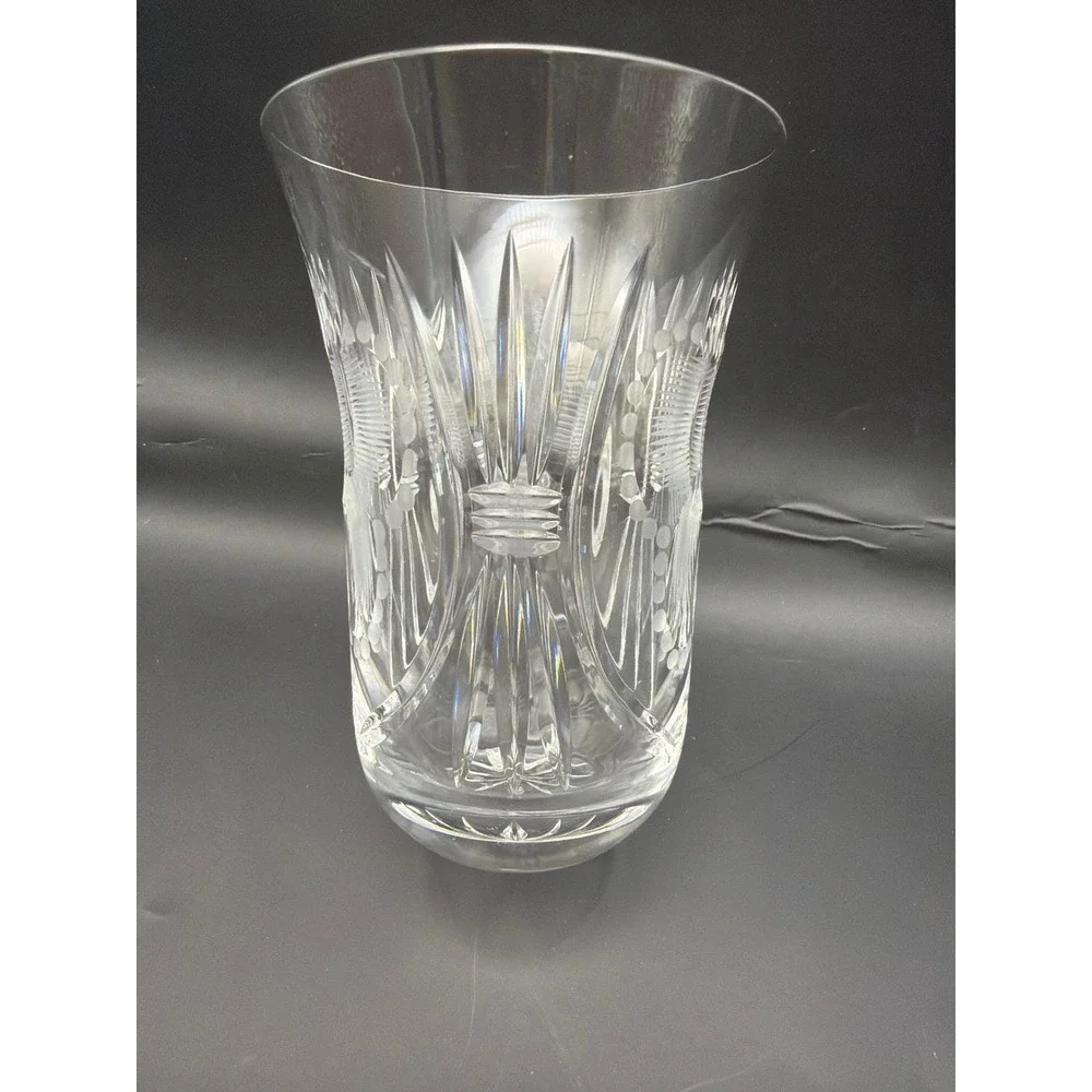 Vtg Set of 5 Crystal Bohemian‎ Cut Clear Tumbler Glasses Etched MCM Czech Glass